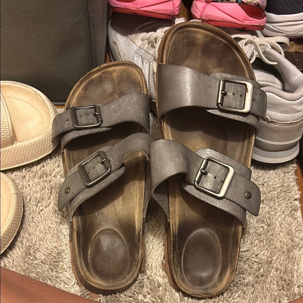 Gray Double Strap Sandals